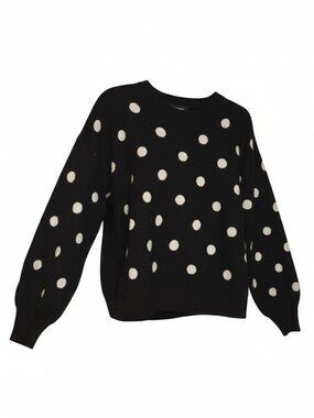 Calligraphe XL Black White Polka Dot Knit Sweater Long Sleeve Crew Neck Women